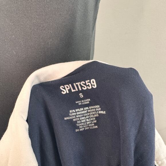 Splits59 Navy White Blue Crop Workout Top Airweight Collar V Neck Pullover Small - Picture 3 of 5